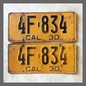 1930 California YOM License Plates For Sale - Original Pair 4F834