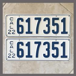 1922 California YOM License Plates For Sale - Restored Vintage Pair 617351