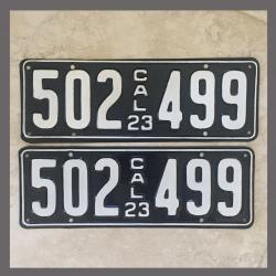 1923 California YOM License Plates For Sale - Restored Vintage Pair 502499
