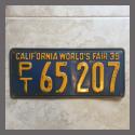 1939 California Trailer License Plate For Sale - Original Vintage PT65207