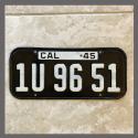 1945 California YOM License Plate For Sale - Original Vintage 1U9651