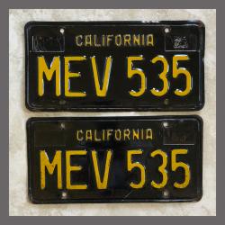 1963 California YOM License Plates For Sale - Original Vintage Pair MEV535