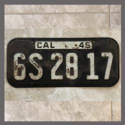 1945 California YOM License Plate For Sale - Original Vintage 6S2817