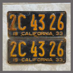 1933 California YOM License Plates Pair Original 2C4326