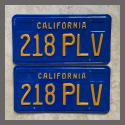 1970 - 1980 California YOM License Plates For Sale - Restored Vintage Pair 218PLV