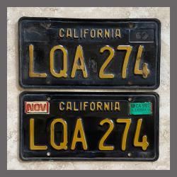 1963 California YOM License Plates For Sale - Original Vintage Pair LQA274
