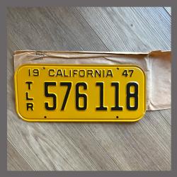 1947 California Trailer License Plate For Sale - Original Vintage 576118 NOS