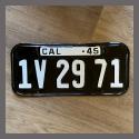 1945 1946 California YOM License Plate For Sale - Restored Vintage 1V2971