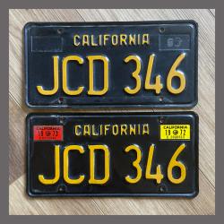 1963 California YOM License Plates For Sale - Original Vintage Pair JCD346