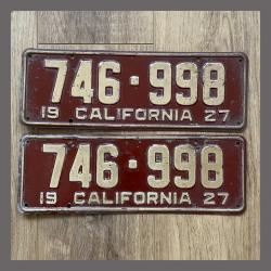 1927 California YOM License Plates For Sale - Original Vintage Pair 746998