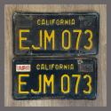 1963 California YOM License Plates For Sale - Original Vintage Pair EJM073