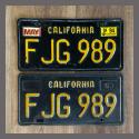 1963 California YOM License Plates For Sale - Original Vintage Pair FJG989