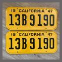 1947 California YOM License Plates For Sale - Restored Vintage Pair 13B9190