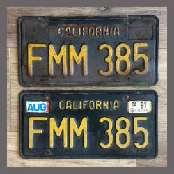 1963 California YOM License Plates For Sale - Original Vintage Pair FMM385