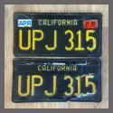 1963 California YOM License Plates For Sale - Original Vintage Pair UPJ315