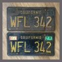 1963 California YOM License Plates For Sale - Original Vintage Pair WFL342