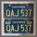 1963 California YOM License Plates For Sale - Original Vintage Pair QAJ537