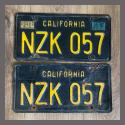 1963 California YOM License Plates For Sale - Original Vintage Pair NZK057