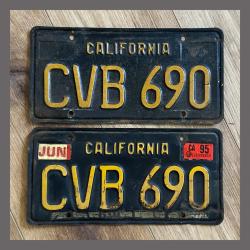 1963 California YOM License Plates For Sale - Original Vintage Pair CVB690
