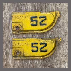 1952 Original California YOM DMV License Plate Metal Corner Tags Pair