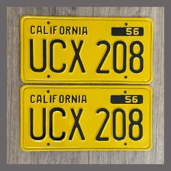 1956 California YOM License Plates For Sale - Restored Vintage Pair UCX208