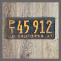 1937 California Trailer License Plate For Sale - Original Vintage 45912