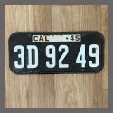 1945 California YOM License Plate For Sale - Original Vintage 3D9249