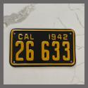 1942 California YOM Motorcycle License Plate For Sale - 26633
