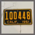 1951 California YOM Motorcycle License Plate For Sale - 100448