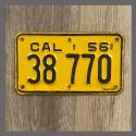 1956 California YOM Motorcycle License Plate For Sale - 38770