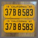 1947 California YOM License Plates For Sale - Restored Vintage Pair 37B8583