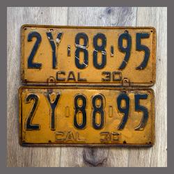 1930 California YOM License Plates For Sale - Original Pair 2Y8895