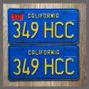 1970 - 1980 California YOM License Plates For Sale - Original Vintage Pair 349HCC