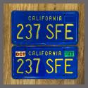 1970 - 1980 California YOM License Plates For Sale - Original Vintage Pair 237SFE