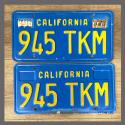 1970 - 1980 California YOM License Plates For Sale - Original Vintage Pair 945TKM