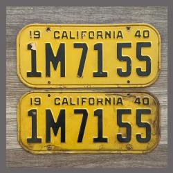 1940 California YOM License Plates For Sale - Original Vintage Pair 1M7155