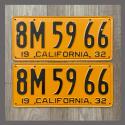 1932 California YOM License Plates For Sale - Original Pair 8M5966