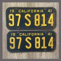 1941 California YOM License Plates Pair Original 97S814