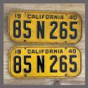 1940 California YOM License Plates For Sale - Original Vintage Pair 85N265
