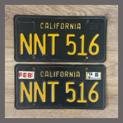 1963 California YOM License Plates For Sale - Original Vintage Pair NNT516