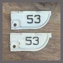 1953 Original California YOM DMV License Plate Metal Corner Tags Pair