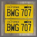 1956 California YOM License Plates For Sale - Repainted Vintage Pair BWG707