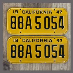 1947 California YOM License Plates Pair Original 88A5054