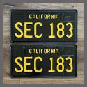 1963 California YOM License Plates For Sale - Restored Vintage Pair SEC183