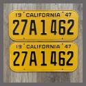 1947 California YOM License Plates For Sale - Restored Vintage Pair 27A1462