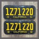 1951 California YOM License Plates For Sale - Original Vintage Pair 1Z71220