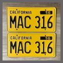 1956 California YOM License Plates For Sale - Restored Vintage Pair MAC316