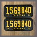1951 California YOM License Plates For Sale - Restored Vintage Pair 1S69840