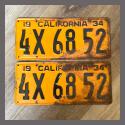 1934 California YOM License Plates For Sale - Original Pair 4X6852