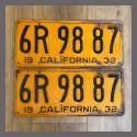 1932 California YOM License Plates For Sale - Original Pair 6R9887